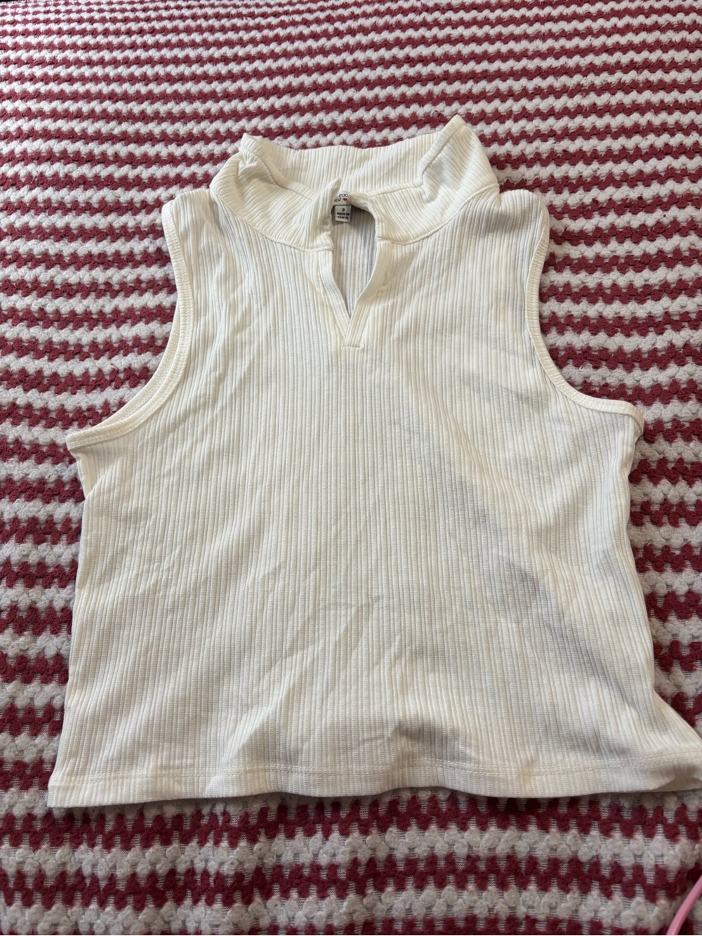 Poof! Cream Ribbed Mock Neck Sleeveless Tank